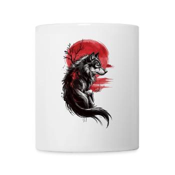 Wilder Wolf vor roter Sonne - Tasse - Weiß - Vorne
