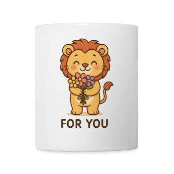 Lion with flowers greeting - Mug - white - Front