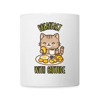 FRÜHSTÜCK MIT KATZE! - Kawaii Katzen-Humor - Tasse - Weiß - Vorne