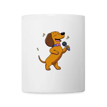 Hund Dackel Sänger singt Karaoke Mikrophon Musik - Tasse - Weiß - Vorne
