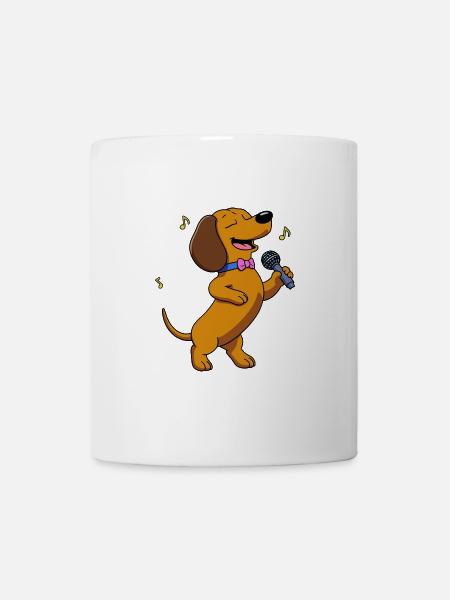 Dog Dachshund Singer Singing Karaoke Microphone Music - Mug - white