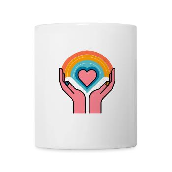 Handzeichen Hand Herz Liebe Zeichen Regenbogen - Tasse - Weiß - Vorne