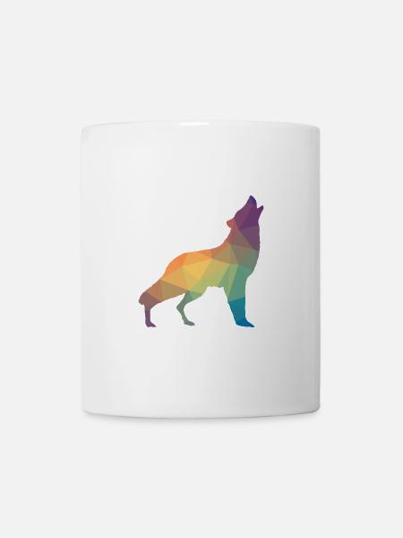 Wolf Mosaik, Silhouette, Profil - Tasse - Weiß