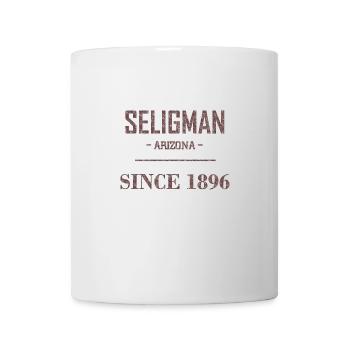 Seligman since 1896, Arizona, road 66 USA, Auto - Tasse - Weiß - Vorne