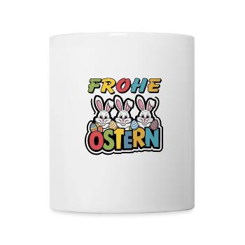 Frohe Ostern drei fröhliche Osterhasen - Tasse - Weiß - Vorne