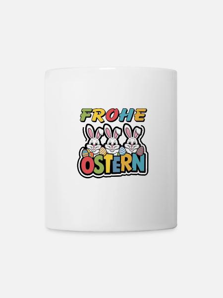 Frohe Ostern drei fröhliche Osterhasen - Tasse - Weiß