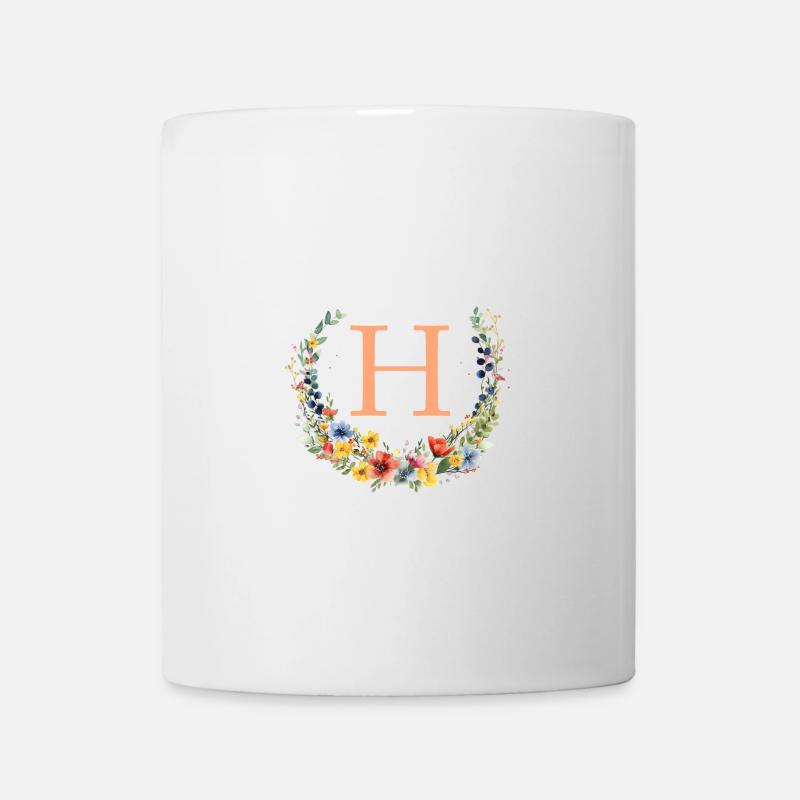 H Monogramm Floral, Blumenkranz, personalisierbar - Tasse - Weiß