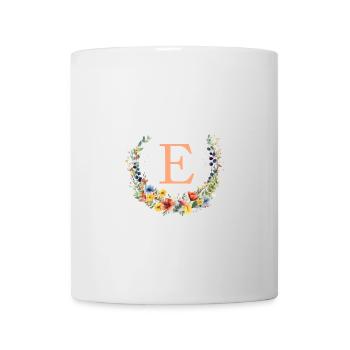 E Monogram Floral, Floral Wreath, Personalizable - Mug - white - Front