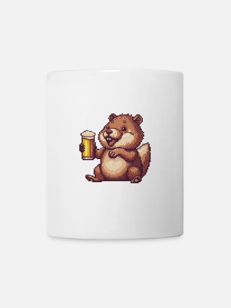 Biber Bier Pixel - Tasse - Weiß