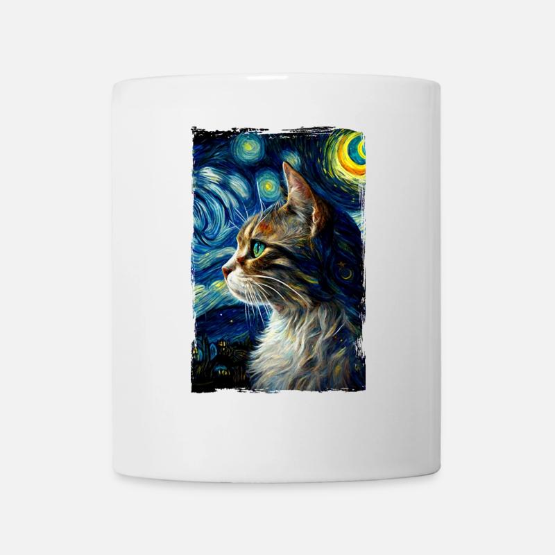 Starry night cat van gogh's cat Parody funny - Mug - white