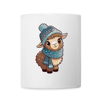 Cute llama with scarf and bobble hat. - Mug - white - Front