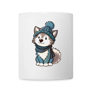 Niedlicher Wolf mit Schal und Pudelmütze. - Tasse - Weiß - Vorne