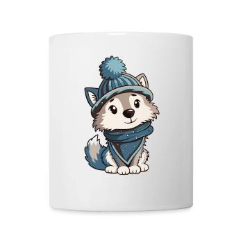 Cute wolf with scarf and bobble hat. - Mug - white - Front