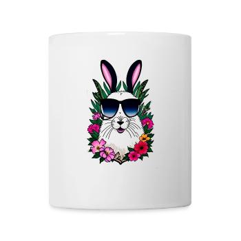 Lapin avec lunettes de soleil et fleurs Lapin de Pâques - Mug blanc - blanc - Devant