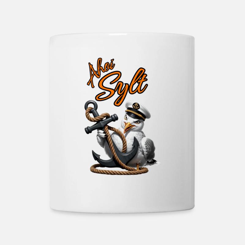 Ahoy Sylt Seagull with Anchor - Mug - white