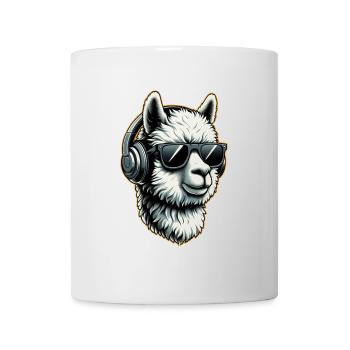 Alpaca llama with headphones and sunglasses - Mug - white - Front