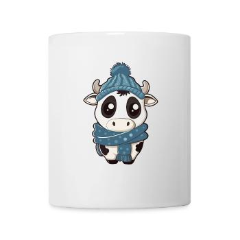 Niedliche Kuh mit Schal und Pudelmütze – Süß - Tasse - Weiß - Vorne