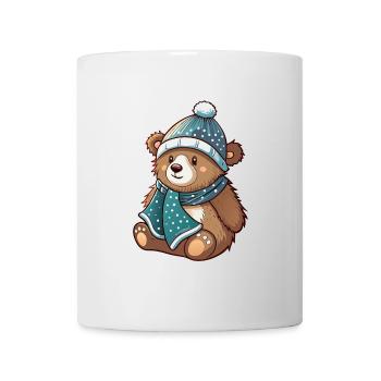 Cute bear with scarf and bobble hat. - Mug - white - Front