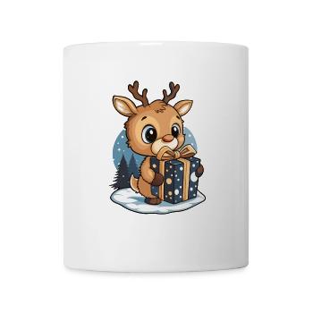 Cute deer unwrapping gift - Mug - white - Front