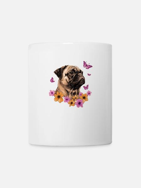 Mops mit Schmetterlingen - Tasse - Weiß
