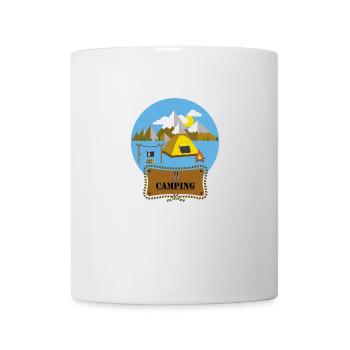 Flat Design Outdoor Camping Campfire Tent Mountains - Mug - white - Front