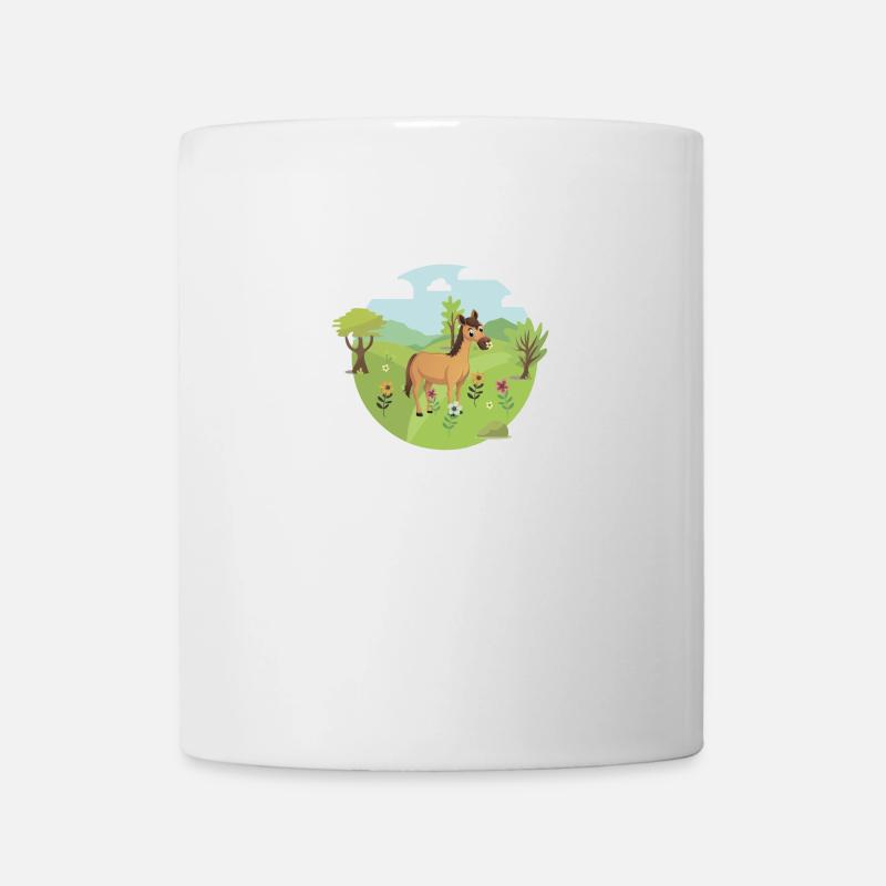 Poney de cheval sur le pré de fleurs fille femmes bébés - Mug blanc - blanc