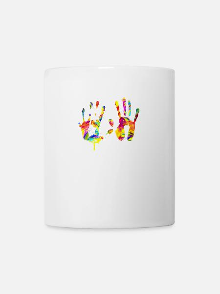 Bunter Handabdruck - Tasse - Weiß
