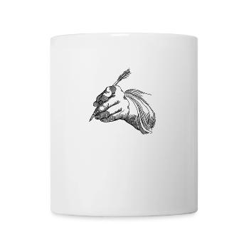 Hand mit Feder - Tasse - Weiß - Vorne