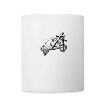 Hand mit Kreuz, Herz und Anker - Tasse - Weiß - Vorne