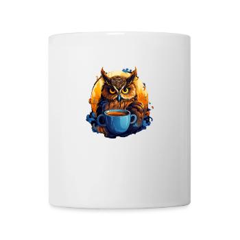 Le hibou grand-duc devant sa tasse de café - Mug blanc - blanc - Devant