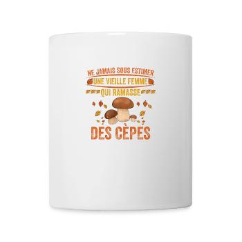 un vieille femme qui ramasse les cèpes cadeau cèpe - Mug blanc - blanc - Devant