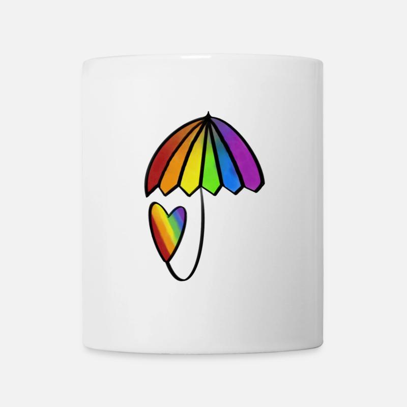Regenbogen Herz mit Schirm - Tasse - Weiß