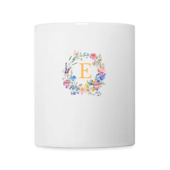 E Monogram Floral, Floral Wreath, Personalizable - Mug - white - Front