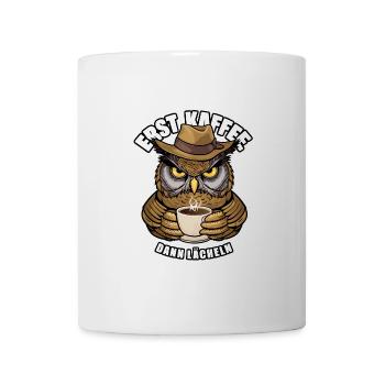Grantige Eule mit lustigem Kaffeetrinkerspruch - Tasse - Weiß - Vorne