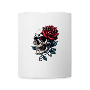 Crâne avec des roses rouges et des vrilles de rose - Mug blanc - blanc - Devant
