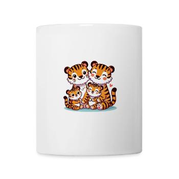 Famille Tigre Mère Et Père Avec Deux Enfants - Mug blanc - blanc - Devant