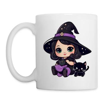Sorcière mignonne avec chat noir - Mug blanc - blanc - Gauche