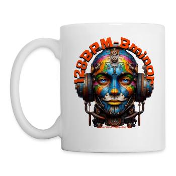 128BPM B minor - Cool Cyborg with Headphones! - Mug - white - Left