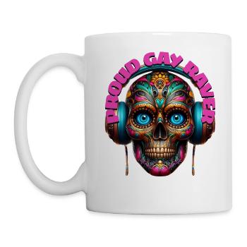 PROUD GAY RAVER - Cool Skull with Headphones! - Mug - white - Left