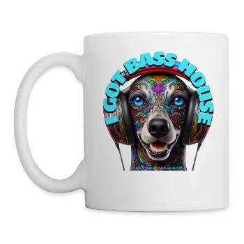 I GOT BASS HOUSE - Cute Poodle with Headphones! - Mug - white - Left