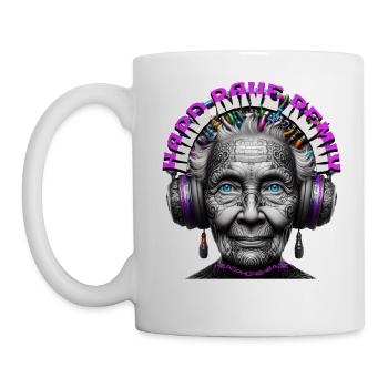 HARD RAVE REMIX - Cool Grandma with Headphones! - Mug - white - Left