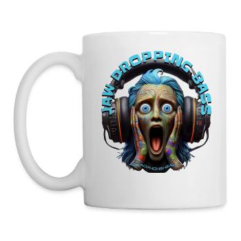 JAW DROPPING BASS – Funny Dude with Headphones! - Mug - white - Left