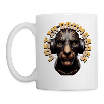 LOST IN DRUM&BASS – Cool Lion/Leo with Headphones! - Mug - white - Left