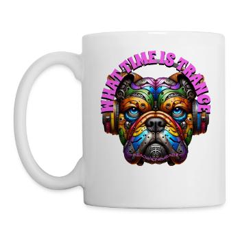 WHAT TIME IS TRANCE - Cool Bulldog with Headphones - Mug - white - Left
