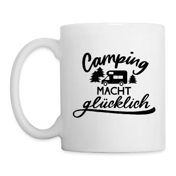 Camping macht glücklich, schwarzer Schriftzug - Tasse - Weiß - Links