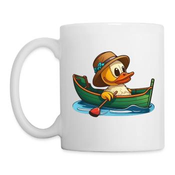Canard mignon en bateau à rames avec chapeau d’été et fleur - Mug blanc - blanc - Gauche