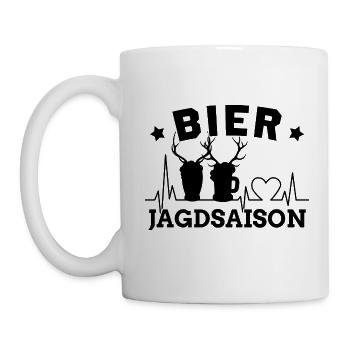 Bier lustige Sprüche Jäger jagen Bierzelt feiern - Tasse - Weiß - Links