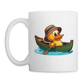 Süße Ente im Ruderboot mit Sommerhut und Blume - Tasse - Weiß - Links