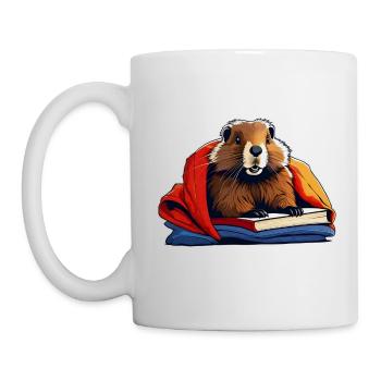 Cute groundhog reading is like dreaming - Mug - white - Left