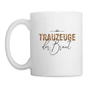 Trauzeuge der Braut JGA Hochzeit Geschenk Glitzer - Tasse - Weiß - Links